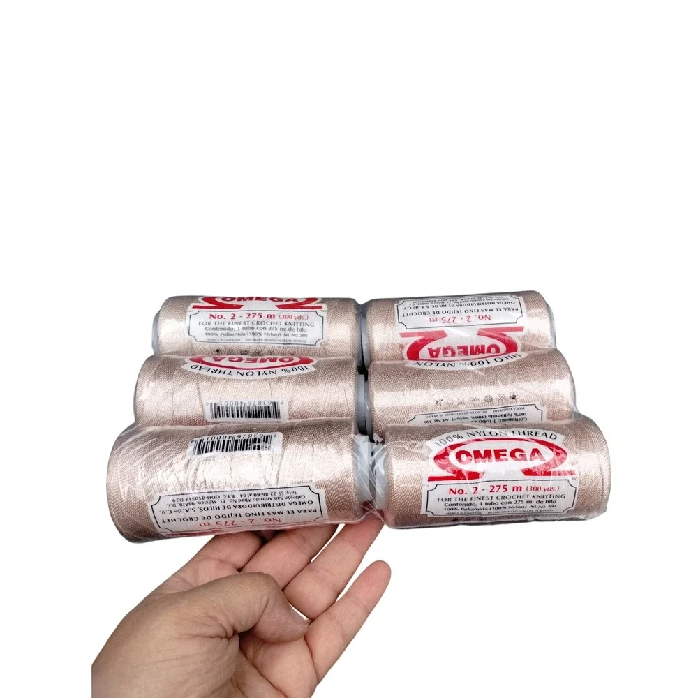 Omega No 2 Nylon Thread 275m 300yds Beige Champagne Crochet Knitting 9 Spools